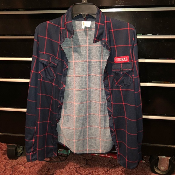 Navy blue, red and white Flannel - Picture 1 of 3